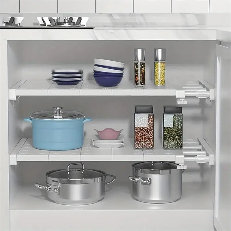 Purilite Select Expandable Wardrobe Shelf Divider | Adjustable Closet Organizer | Punch-Free Storage Rack | Retractable Cabinet Shelf | Kitchen Bathroom Space Saver