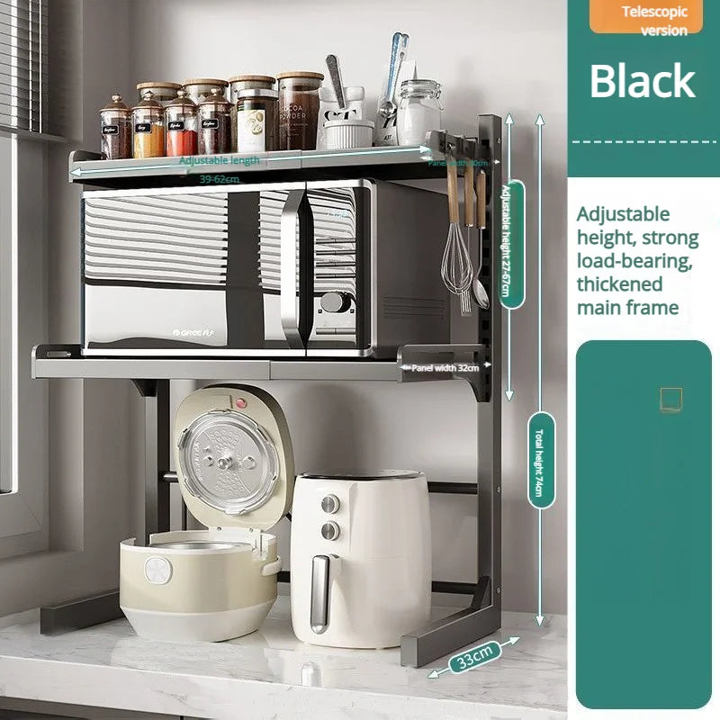 Purilite Select Table Top Multi-Layer Microwave Oven Storage Rack | Retractable Adjustable Kitchen Organizer | Stainless Steel Partition Rack