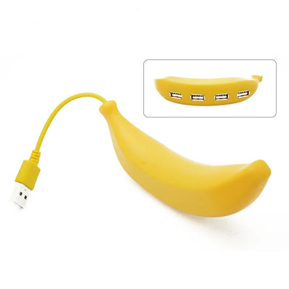 Purilite Select Banana-Shaped USB Hub – 4-Port USB 2.0 Multi Splitter with Power Adapter
