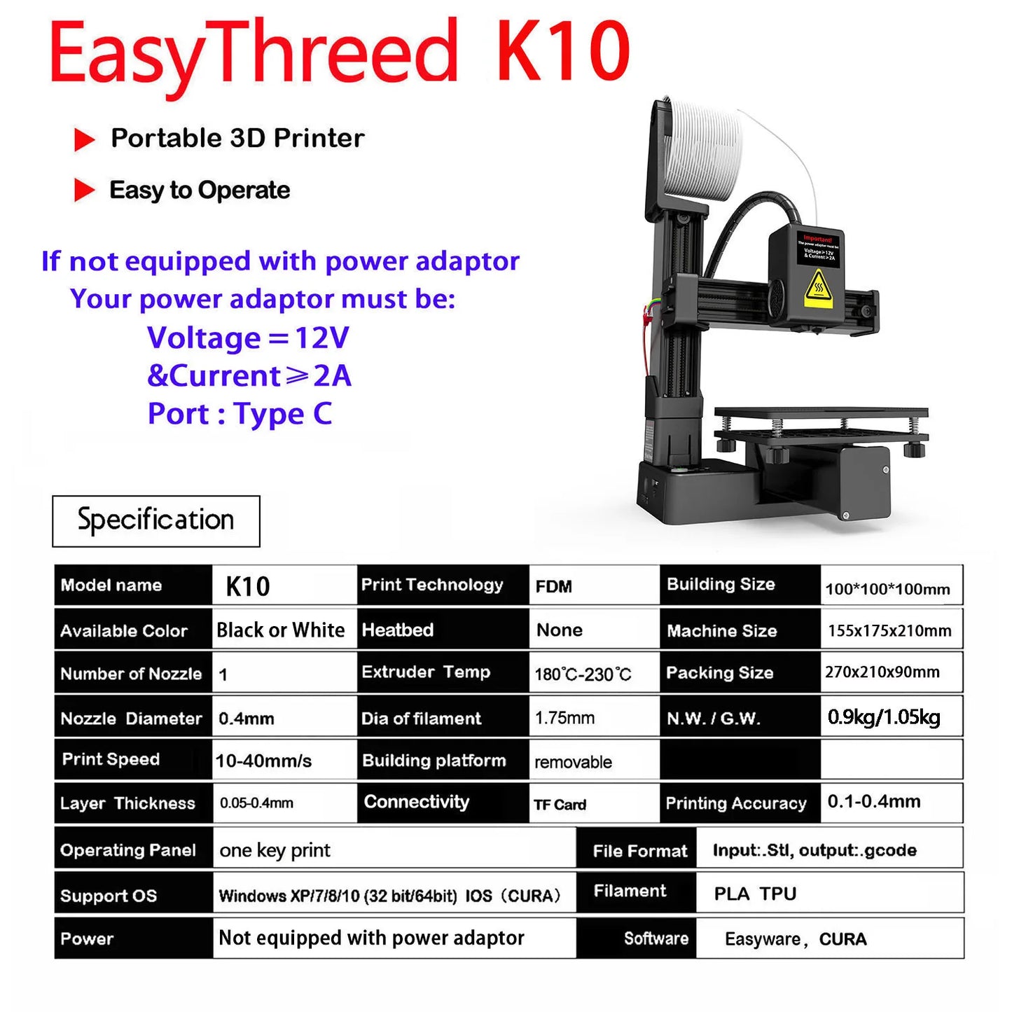 Purilite Select EasyThreed K10 Entry-Level 3D Printer