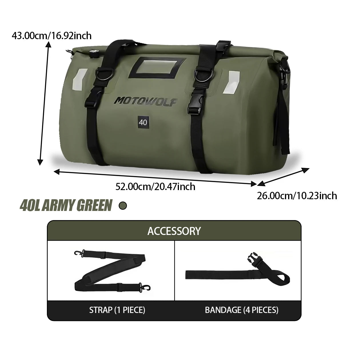 Purilite Select | Universal Motorcycle Waterproof Tail Bag | Back Seat Luggage | 40L / 66L Travel Pack