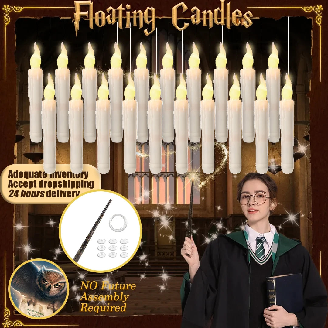 Purilite Select Halloween LED Floating Candles – Remote Control Magic Wand, Battery-Operated Hanging Warm Light Decoration