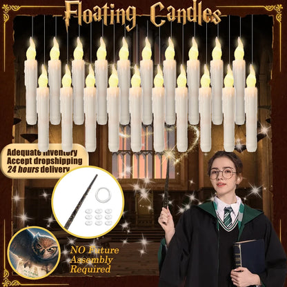 Purilite Select Halloween LED Floating Candles – Remote Control Magic Wand, Battery-Operated Hanging Warm Light Decoration