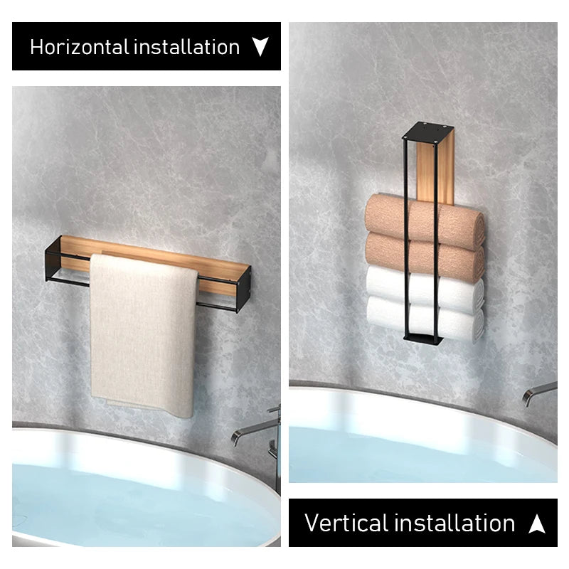Purilite Select Wooden Board Wall-Mounted Metal Towel Rack