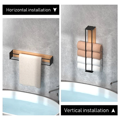 Purilite Select Wooden Board Wall-Mounted Metal Towel Rack
