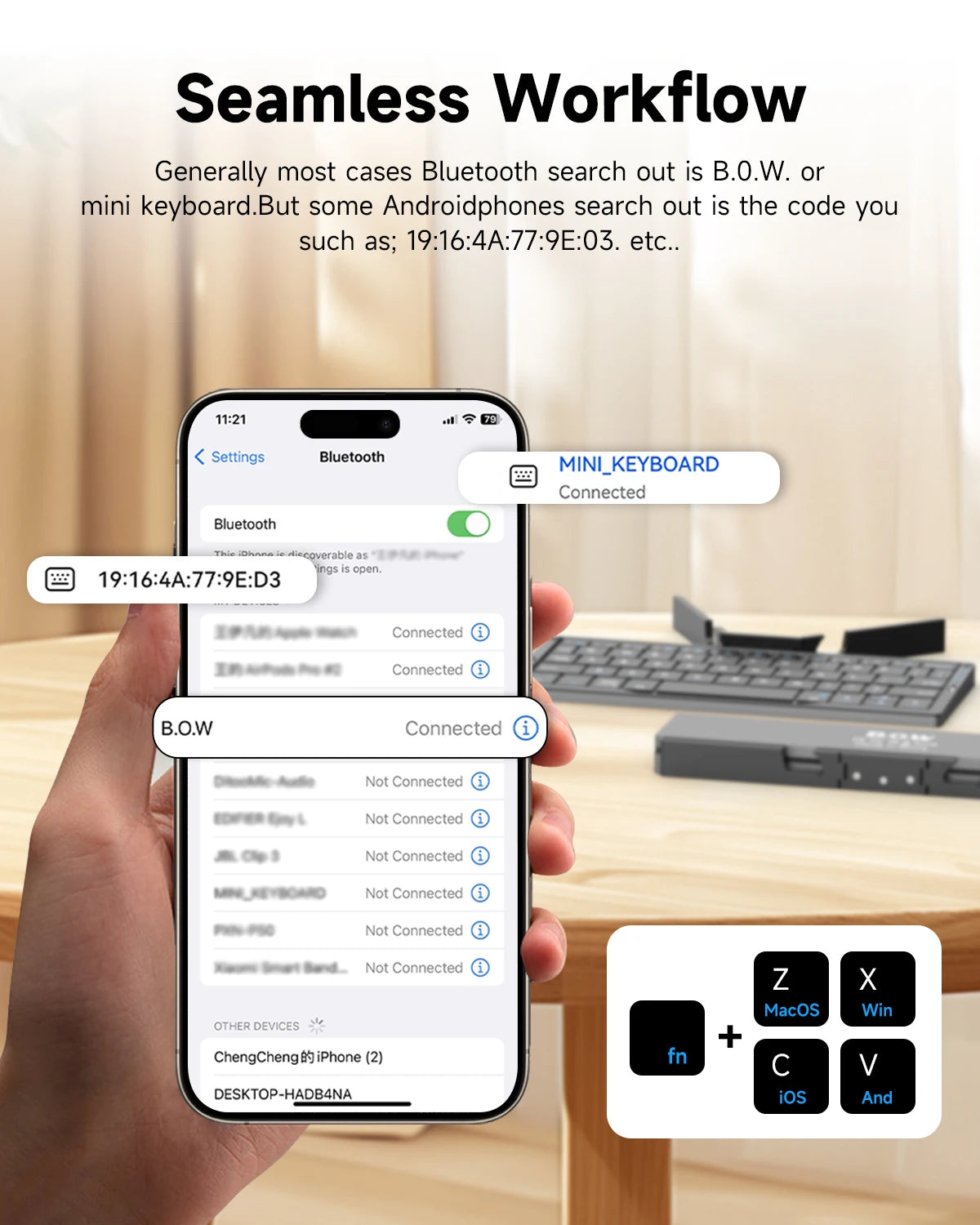 Purilite Select Portable Foldable Bluetooth Keyboard | Wireless Mini Keypad | Hidden Stand | Rechargeable | Multi-Device Compatible