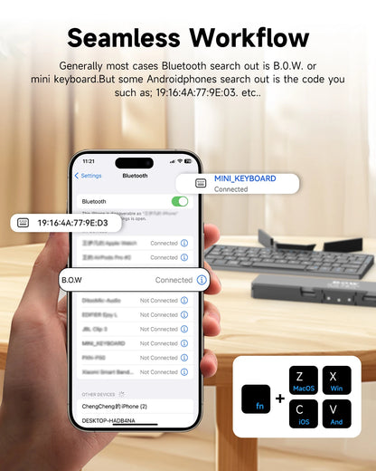 Purilite Select Portable Foldable Bluetooth Keyboard | Wireless Mini Keypad | Hidden Stand | Rechargeable | Multi-Device Compatible