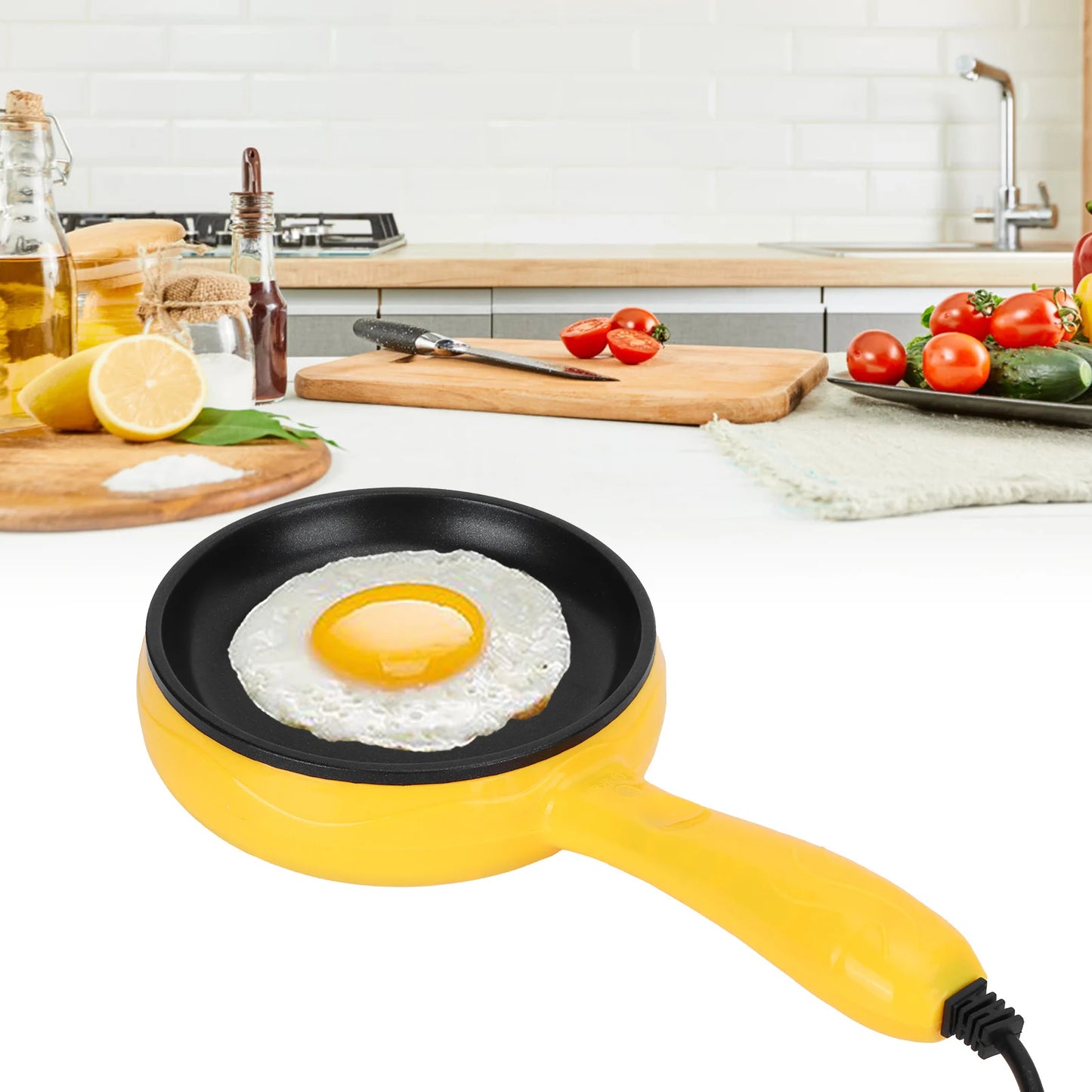 Purilite Select 350W Mini Electric Frying Pan | Non-Stick Egg & Pancake Maker with Wooden Spatula | Portable Kitchen Cooking Pan
