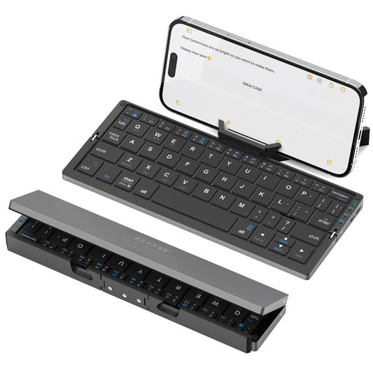 Purilite Select Portable Foldable Bluetooth Keyboard | Wireless Mini Keypad | Hidden Stand | Rechargeable | Multi-Device Compatible