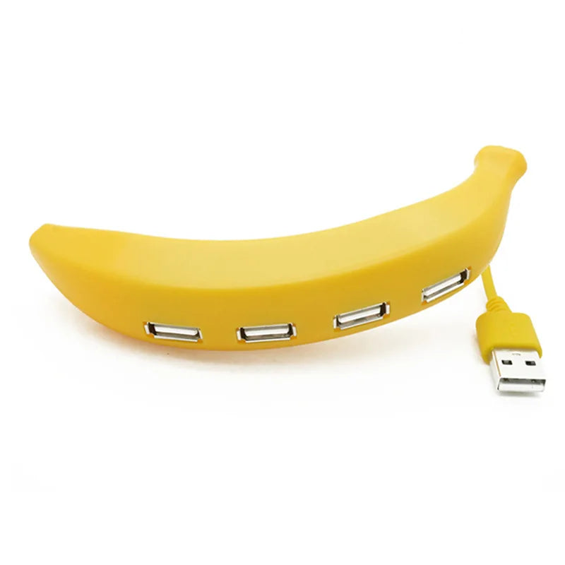 Purilite Select Banana-Shaped USB Hub – 4-Port USB 2.0 Multi Splitter with Power Adapter