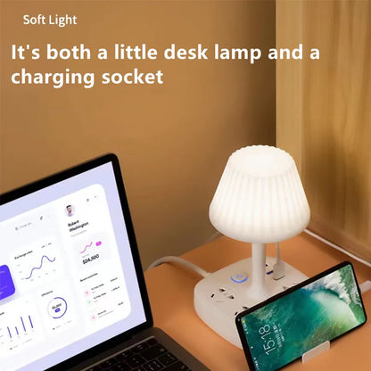 Purilite Select Multi-Functional Desk Table Lamp with Dual USB Charging Ports, Three AC Outlets and Phone Holder