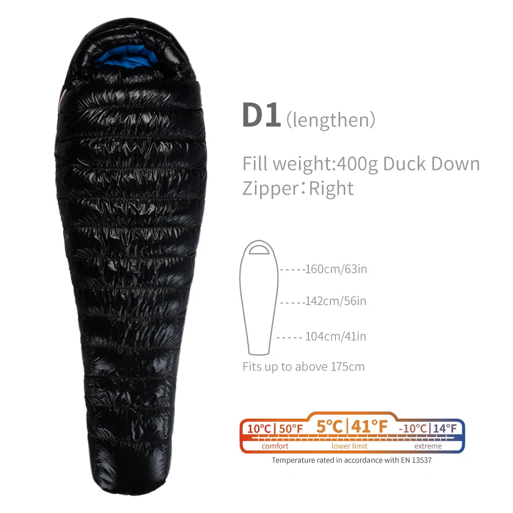 Purilite Select Ultralight Duck Down Sleeping Bag | 3-Season Camping & Hiking Mummy Sleeping Bag