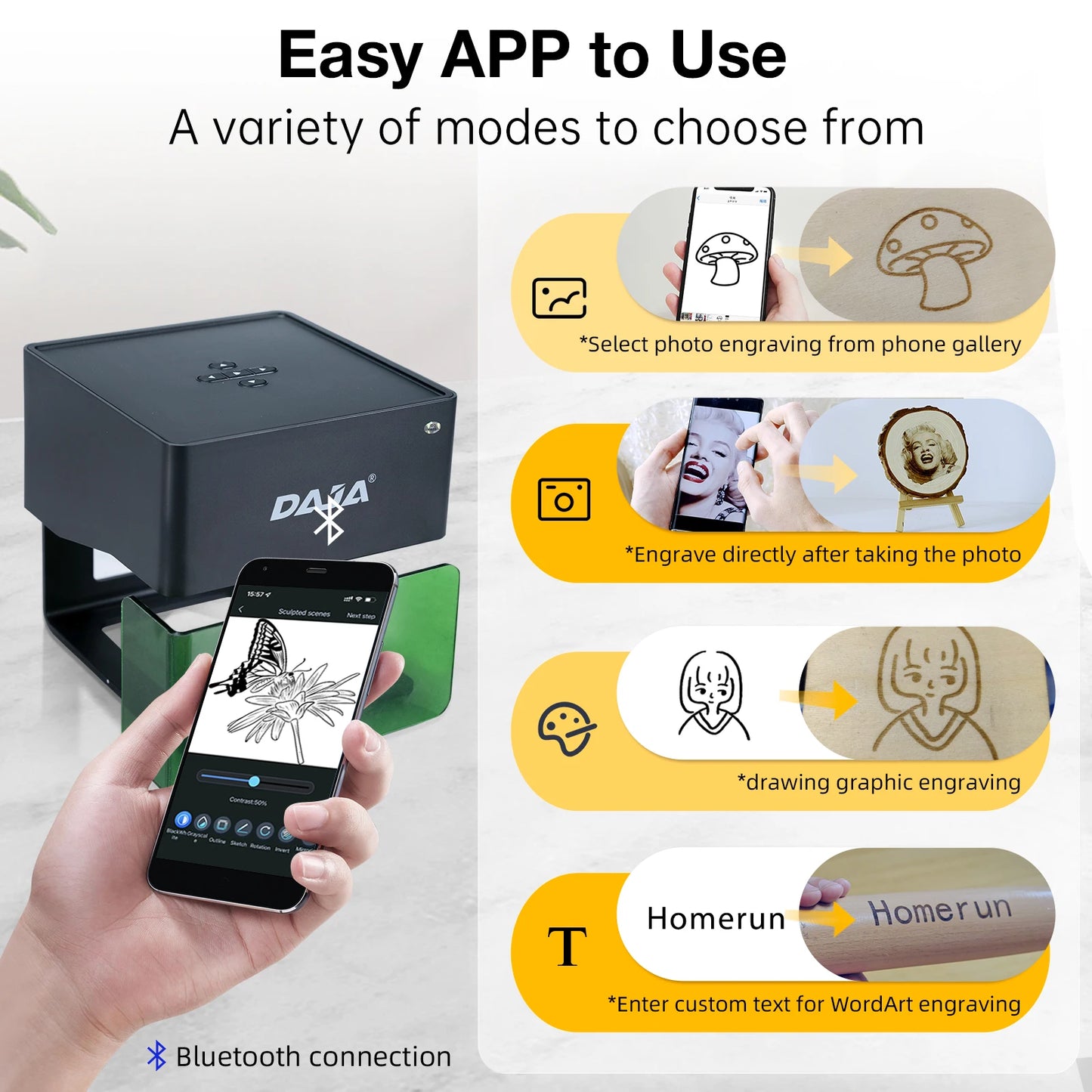Purilite Select | DAJA DJ6 Mini Portable Laser Engraver | Bluetooth DIY CNC Machine | 3W Laser | 80×80mm