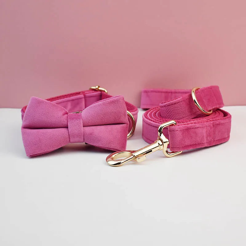 Purilite Select Rose Red Velvet Dog Collar & Leash Set