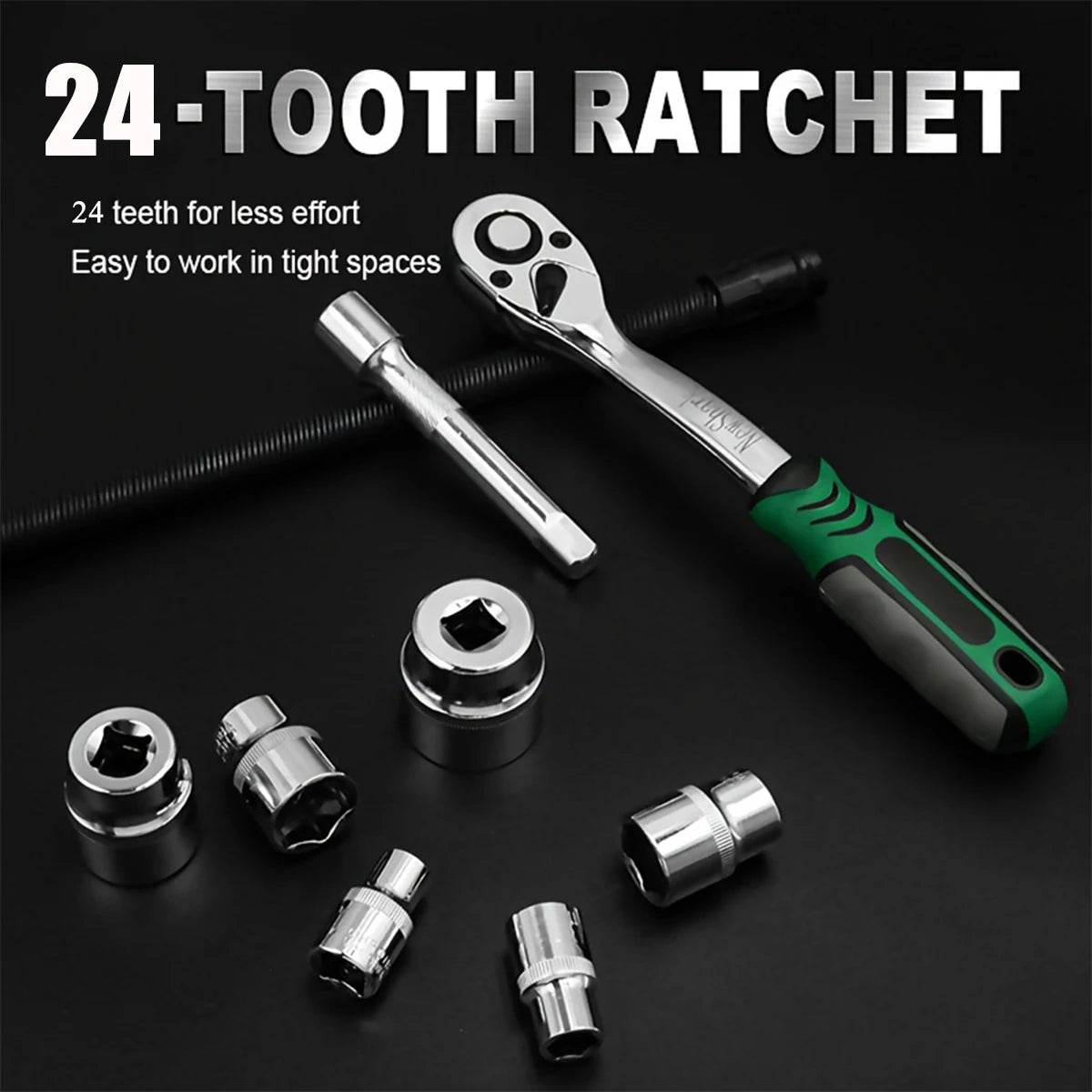 Purilite Select 15-Piece 1/4 Ratchet Wrench Socket Set – Standard 24 Teeth with 100MM Extension Rod for Car Repair & Metalworking