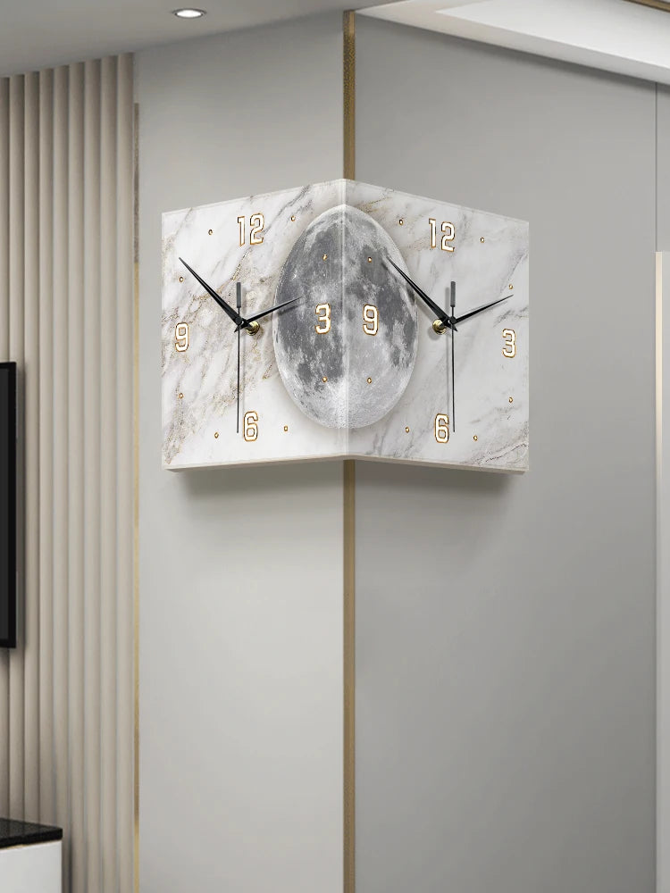 Purilite Select | Acrylic Corner Wall Clock with LED | 12 Inch Modern No-Drill Side Wall Clock for Living Room Decor