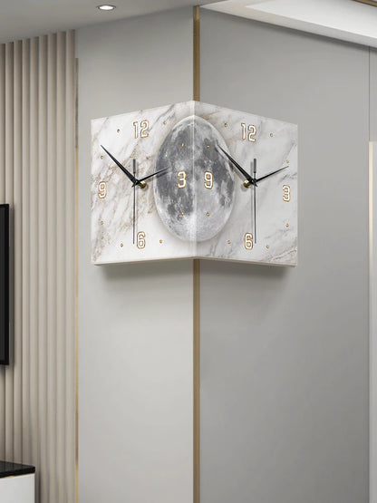 Purilite Select | Acrylic Corner Wall Clock with LED | 12 Inch Modern No-Drill Side Wall Clock for Living Room Decor