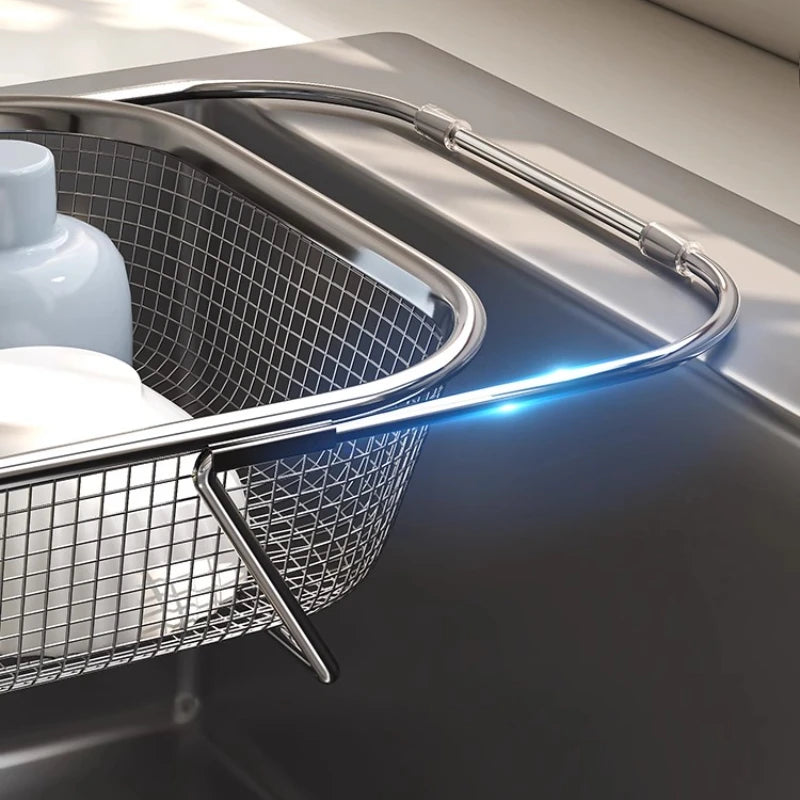 Purilite Select Stainless Steel Kitchen Sink Drainer Basket | Expandable Dish Drying Rack | Dishwasher Drain Board | Vegetable Desktop Organizer