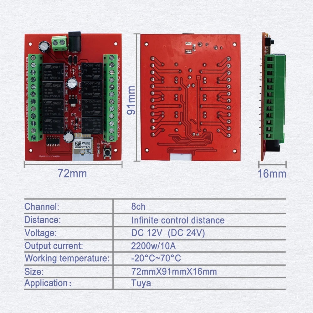 Purilite Select 8CH Tuya Smart WiFi Switch Module DC 12V / 24V