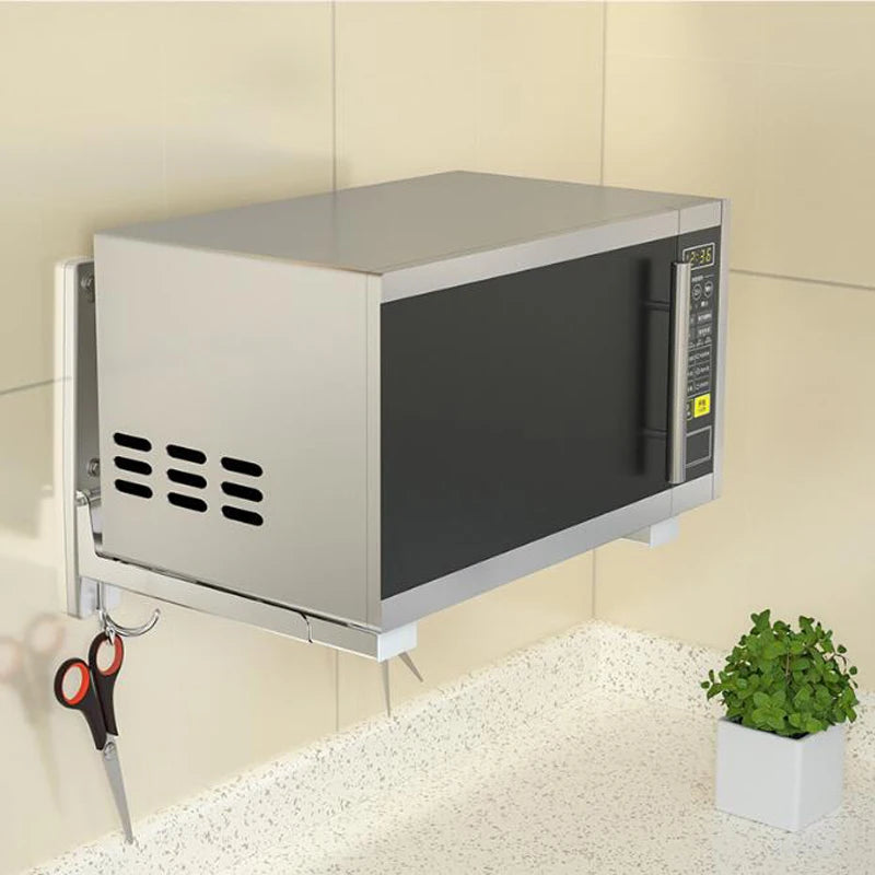 Purilite Select Foldable Stainless Steel Microwave & Oven Storage Rack | Telescopic Wall-Mounted Kitchen Organizer | Heavy-Duty Metal Holder