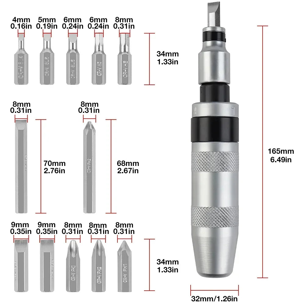 Purilite Select | Manual Impact Screwdriver Set | 7 / 12 / 13 PCS Reversible Impact Driver Kit | Heavy Duty Hand Repair Tool
