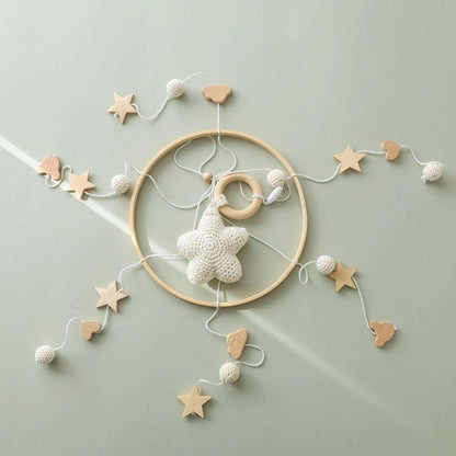 Purilite Select Wooden Baby Crib Mobile | Crochet Star Hanging Bed Bell | Nursery Rattle Decoration | Newborn Comfort Toy