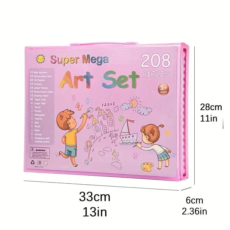 Purilite Select 208-Piece Kids’ Art Set with Easel, Colored Pencils, Watercolor Pens & Sketch Book – Complete Creative Painting Kit for Young Artists