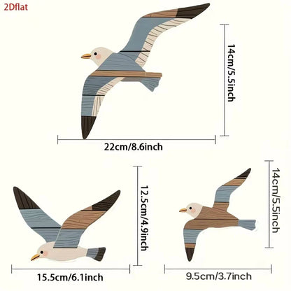 Purilite Select 3PCS Wooden Seagull Wall Decorations