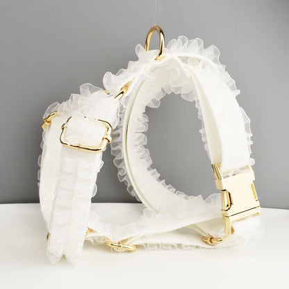 Purilite Select Custom Engraved White Lace Dog Collar & Leash Set