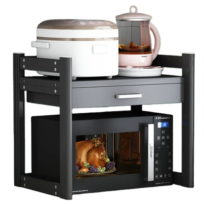 Purilite Select 2-Tier Microwave Shelf | Aluminum Kitchen Storage Rack with Drawer | Space Saving Organizer Stand