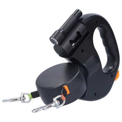 Purilite Select Retractable Double Dog Leash with Flashlight & Bag Dispenser