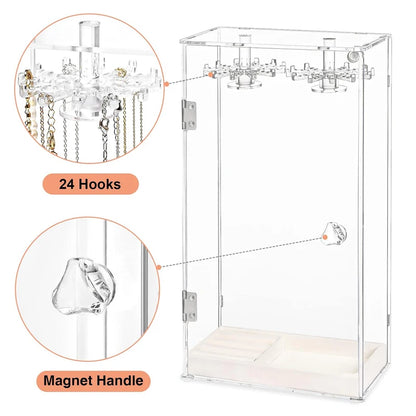 Purilite Select 360° Rotating Necklace Holder Stand with 24 Hooks Acrylic Jewelry Organizer Display Rack