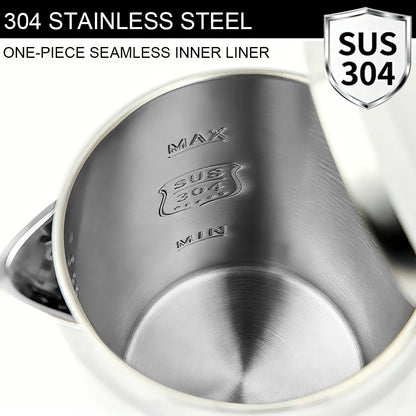 Purilite Select 2.0L 304 Stainless Steel Electric Kettle | Double-Layer Anti-Scald Fast Boiling Water Boiler