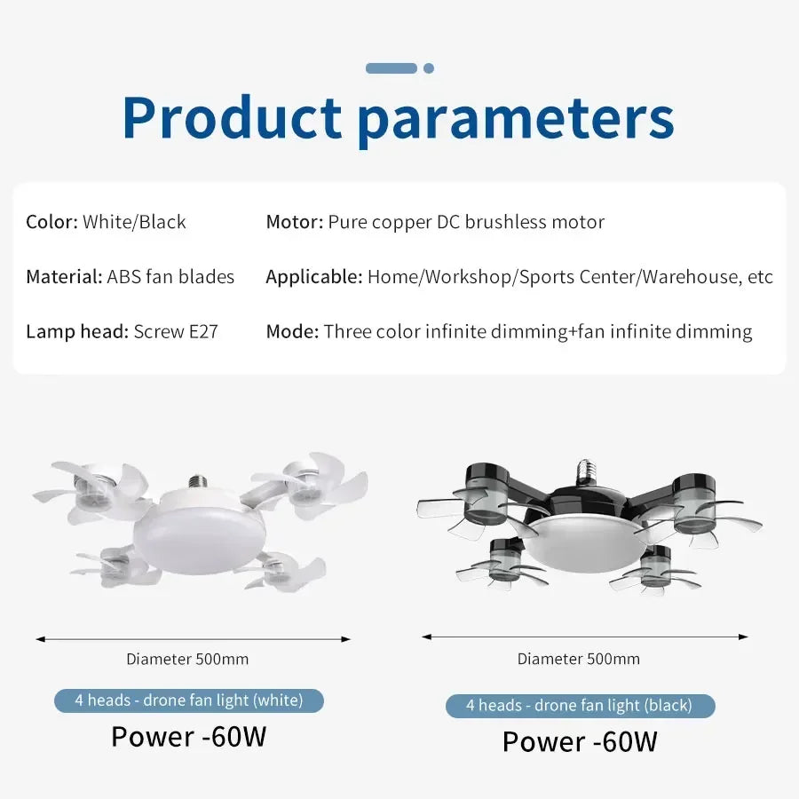 Purilite Select Intelligent Ceiling Fan Light | E27 Socket | High Power Airflow | Silent LED Fan Light for Kitchen & Restaurant