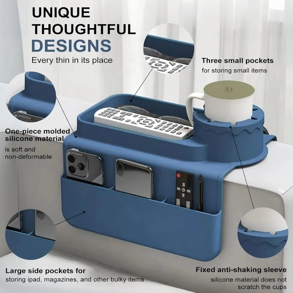 Purilite Select Silicone Coaster Sofa Cup Holder Tray | Sofa Armrest Storage Box | Side Pocket for Remote & Beverage