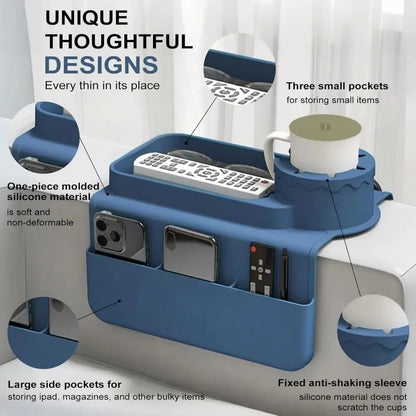 Purilite Select Silicone Coaster Sofa Cup Holder Tray | Sofa Armrest Storage Box | Side Pocket for Remote & Beverage