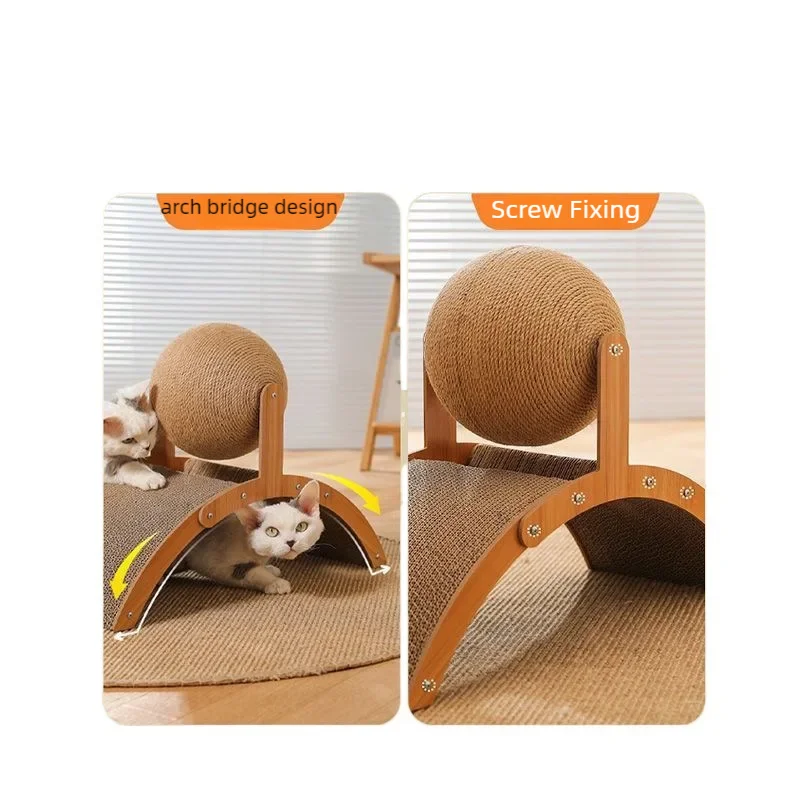 Purilite Select 2 In 1 Cat Scratching Ball Wooden Cat Scratcher | Natural Sisal Scratch Board | Wear-Resistant Paw Training Toy