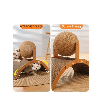 Purilite Select 2 In 1 Cat Scratching Ball Wooden Cat Scratcher | Natural Sisal Scratch Board | Wear-Resistant Paw Training Toy