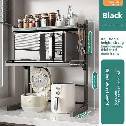 Purilite Select Table Top Multi-Layer Microwave Oven Storage Rack | Retractable Adjustable Kitchen Organizer | Stainless Steel Partition Rack