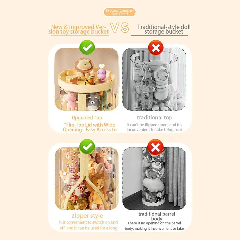 Purilite Select Transparent Doll Storage Box | Plush Toy Organizer | Zipper Storage Tube | Kids Toy Organization Bin