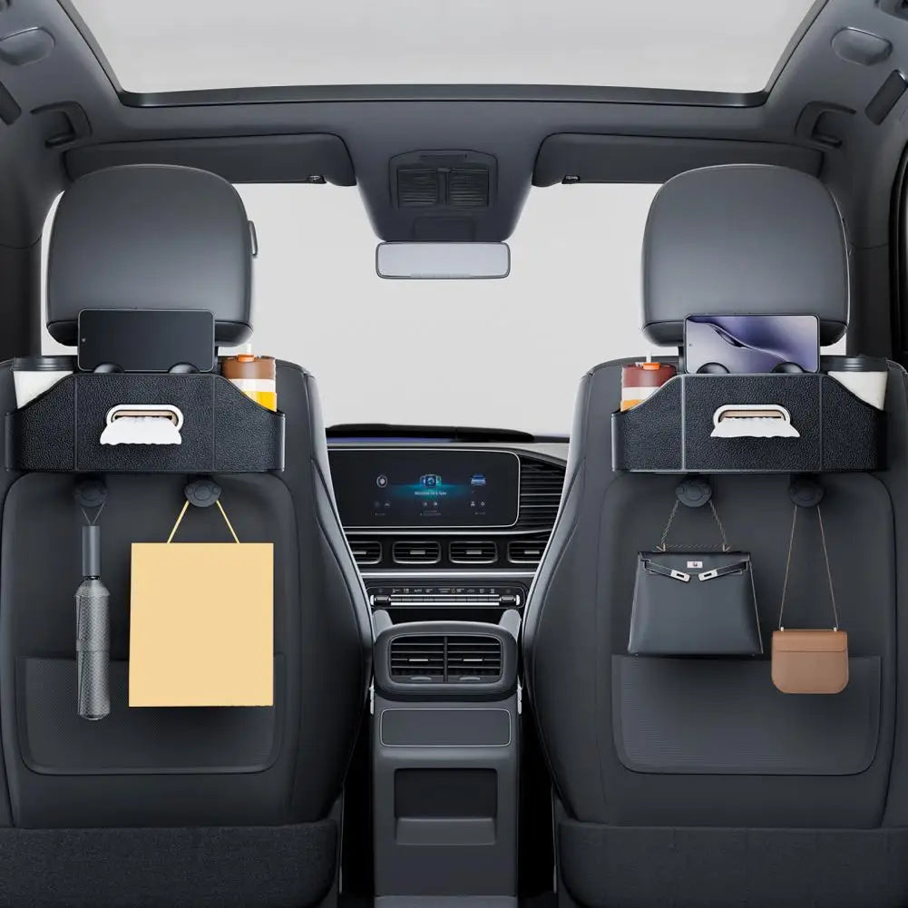 Purilite Select Car Backseat Organizer with Cup Holders | Multifunctional Headrest Hanging Storage Box with Tissue Holder and Accessory Compartments for Vehicle Interior Organization