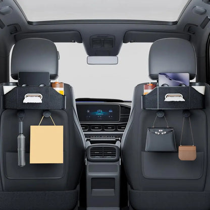 Purilite Select Car Backseat Organizer with Cup Holders | Multifunctional Headrest Hanging Storage Box with Tissue Holder and Accessory Compartments for Vehicle Interior Organization