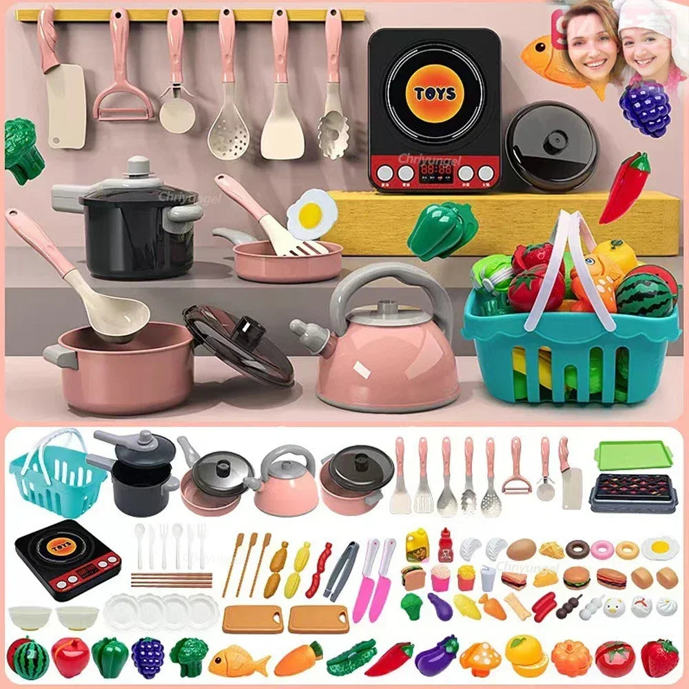 Purilite Select Kids Kitchen Toys Set 92/86/69/59 PCS Pretend Play Kitchen Accessories with Play Pots and Food Cooking Toy Set for Boys and Girls