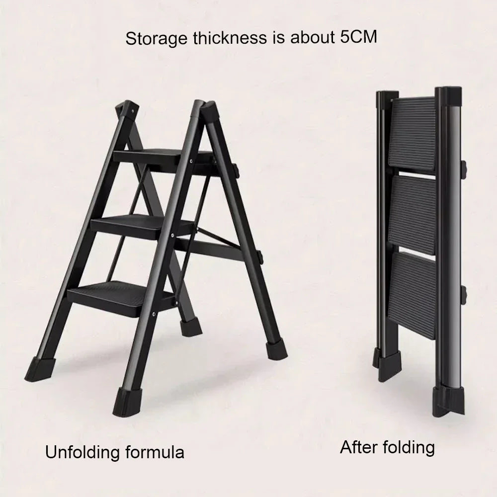 Purilite Select Folding Lightweight Step Ladder | Portable Kitchen Step Stool | Anti-Slip Pedal Ladder for Adults | Multi-Functional Closet Stool
