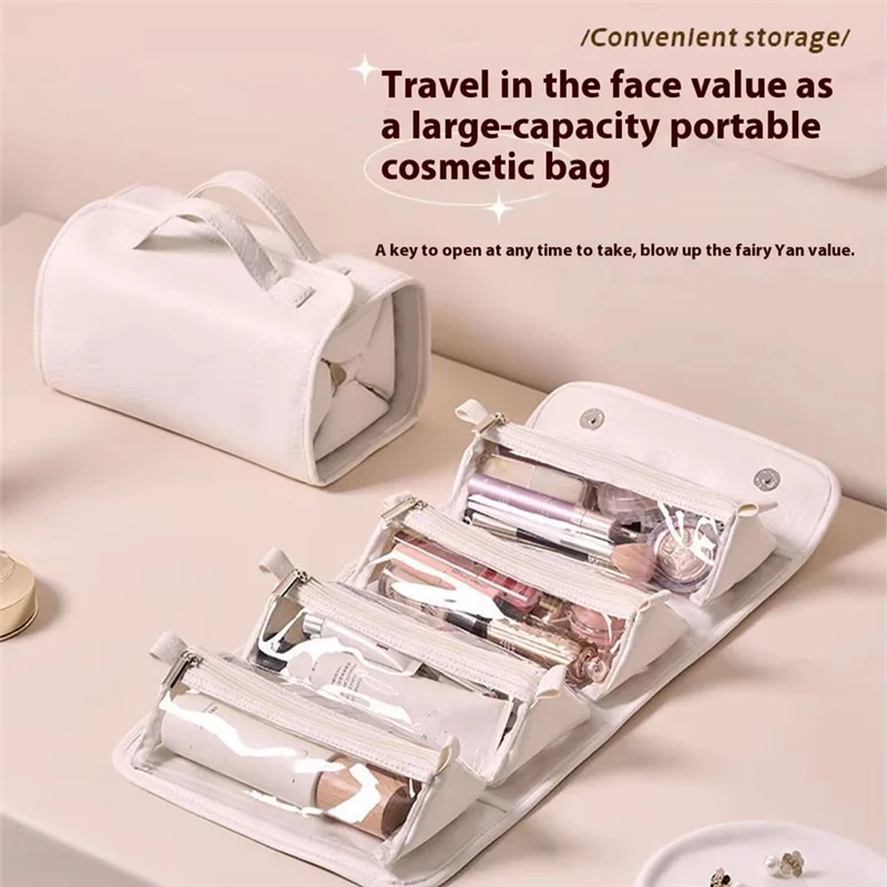 Purilite Select Travel Toiletry Bag | PU Leather Roll-Up Cosmetic Organizer | Hanging Makeup Bag with Detachable Compartments