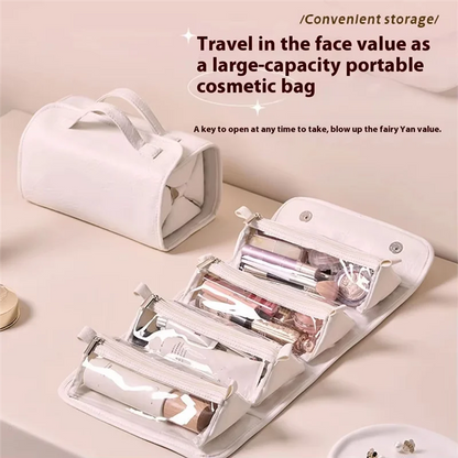 Purilite Select Travel Toiletry Bag | PU Leather Roll-Up Cosmetic Organizer | Hanging Makeup Bag with Detachable Compartments