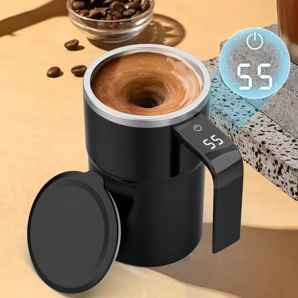 380ML Mini Electric Coffee Cup With Cover Rotating Blender Automatic Mixing Cup USB Charging LED Temperature Display