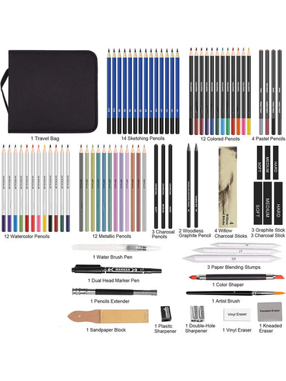 Purilite Select 83-Pack Diverse Art Pencils & Sketching Art Set for Beginners, Professionals, Teens & Adults