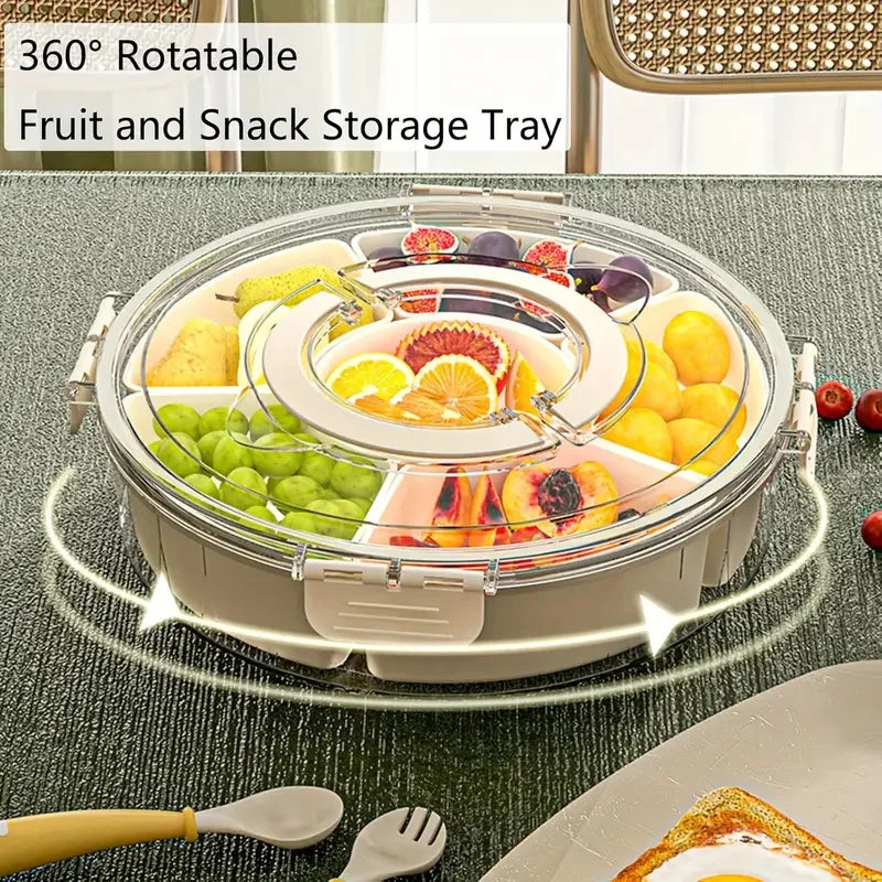 Purilite Select | Divided Rotating Serving Tray with Lid & Handle | Portable Snackle Box for Fruits Snacks Veggies & Charcuterie