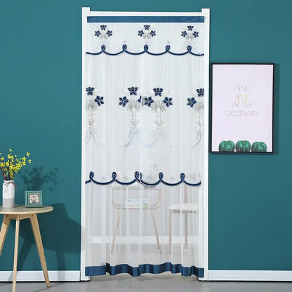 Purilite Select | Punch-Free Mosquito Screen Door Curtain | Double Layer Lace Lily Embroidered Net Curtain